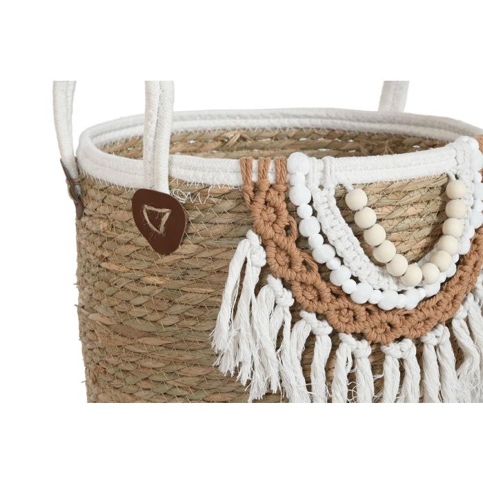 Cesta Boho DKD Home Decor Natural Blanco 33 x 38 x 33 cm Set de 3 (2 Unidades) 1