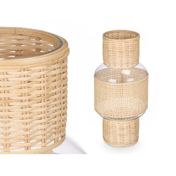 Portavelas Grande de Vidrio y Rattan Giftdecor 18x38x18 cm (4 Unidades) 1 Portavelas Grande de Vidrio y Rattan Giftdecor 18x38x18 cm (4 Unidades) 1