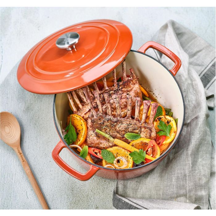 Fontestic Cacerola con tapa Hierro fundido esmaltado Ø24 cm 4,6 L Apta para inducción Resistente al óxido 3