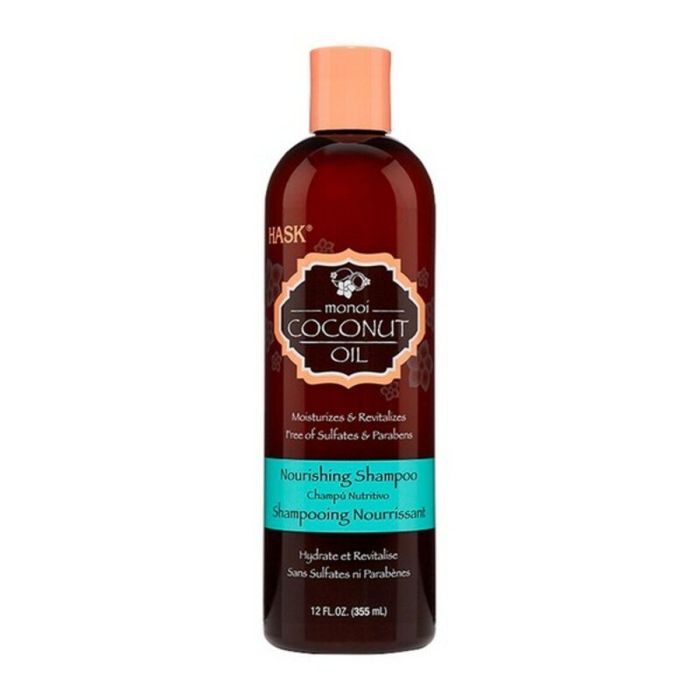 Hask Champú Nutritivo Hidratante y Desenredante de Aceite de Coco Monoi para Cabello Dañado y Todo Tipo 355 ml