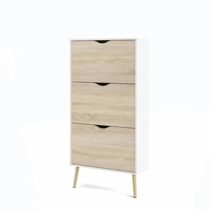 Zapatero - Blanco / Roble - 12 pares - Base acampanada de madera maciza - 70,2 x 23,9 x 138,9 cm Zapatero - Blanco / Roble - 12 pares - Base acampanada de madera maciza - 70,2 x 23,9 x 138,9 cm