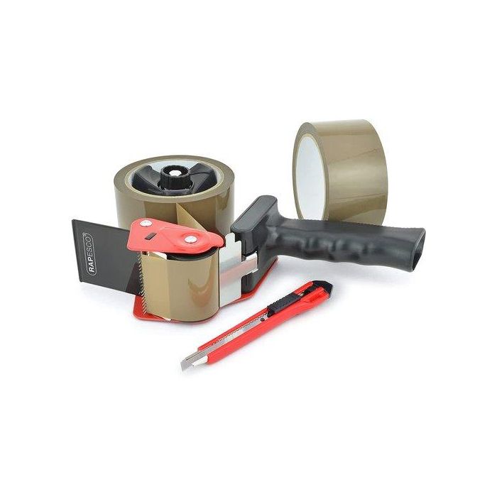 Maquina Precintar Rapesco 960 (Incluye 2 Rollos Marron+Cuter)