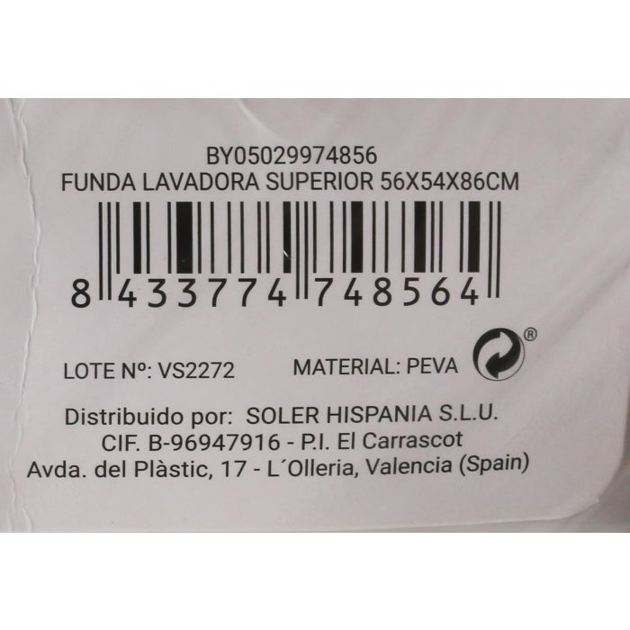 Confortime Funda Lavadora Carga Superior 62 x 56 x 84 cm (18 Unidades)