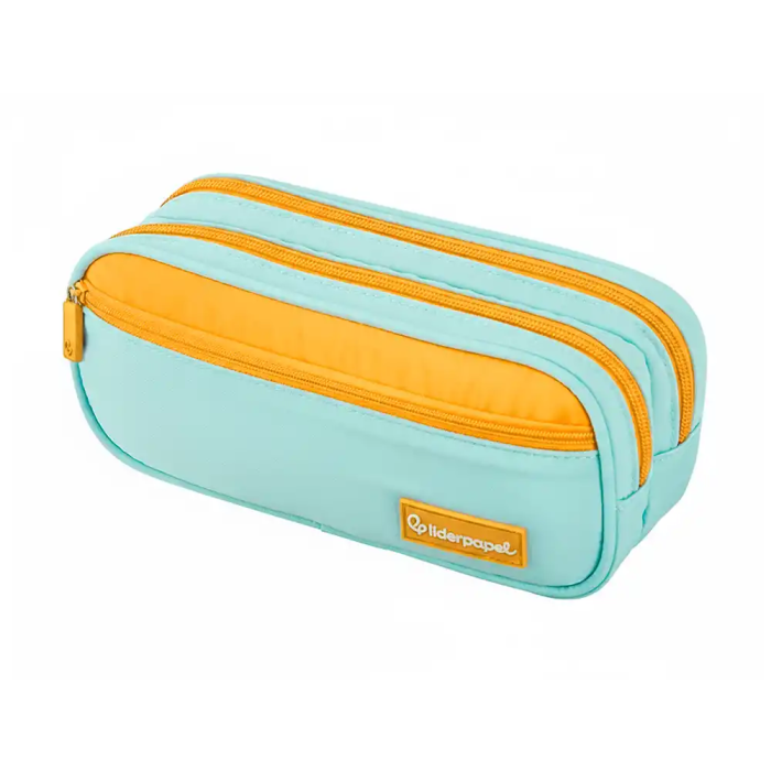 Liderpapel Estuche Portatodo Duo 3 Cremalleras con Bolsillo Frontal, Azul Claro, 220x90x70 mm 2