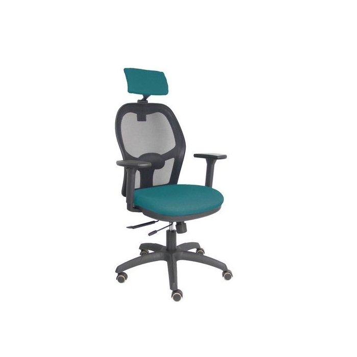 Silla Piqueras Y Crespo Jorquera Brazos 3D Y Cabecero Regulables Mecanismo Sincro Con Traslack Ruedas Parquet Respaldo De Malla Negra Y Asiento Tapizado Bali Verde Petroleo