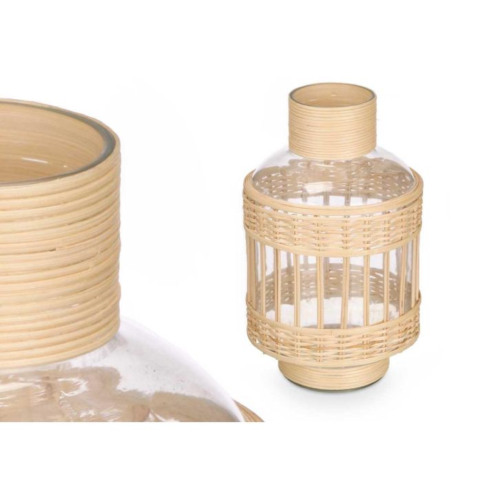Botella de vidrio con rattan Giftdecor 16x27.5x16 cm, transparente y natural (6 Unidades) 1
