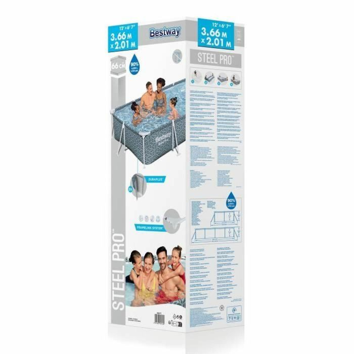 Bestway BES6941607347430 Piscina Elevada Tubular Steel Pro Rectangular con Estructura de Acero 366x201x66 cm 1