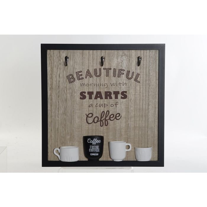 DKD Home Decor Perchero Pared Vintage, Madera y Resina MDF, Marrón Negro Marfil, Colección Cafe Life, 41x41x3 cm