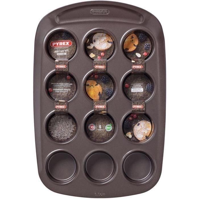 Pyrex 1452002 Molde para Muffins de Acero al Carbono, Antiadherente, 12 Agujeros