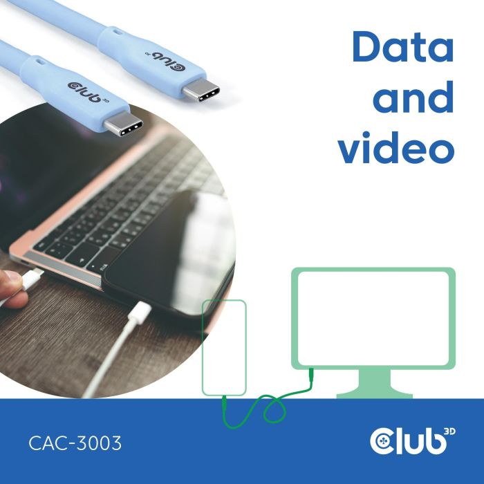 Club3D Lifestyle USB-C 240W.20Gbps Cable 2m Azul St/St - Carga Rápida y Transferencia Datos 20Gbps 4 Club3D Lifestyle USB-C 240W.20Gbps Cable 2m Azul St/St - Carga Rápida y Transferencia Datos 20Gbps 4