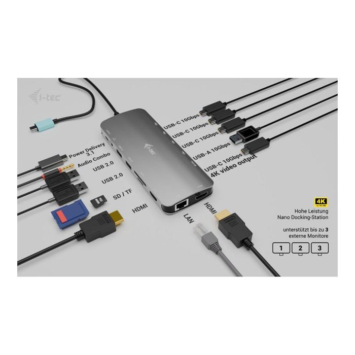 Hub USB i-Tec C31NANOTRIPLEDOCKPD Gris