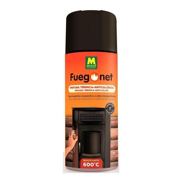 Fuegonet - Massó Pintura Anticalórica Spray Negro 600°C 400 ml para Barbacoas y Chimeneas Metálicas Interior/Exterior