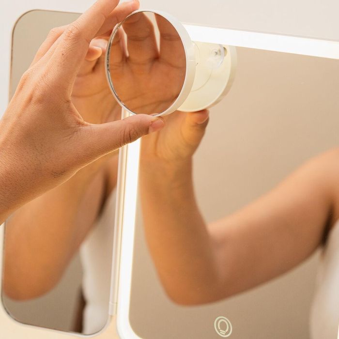 Espejo de Maquillaje Tríptico Recargable con Aumento y Luz LED Miled InnovaGoods 7 Espejo de Maquillaje Tríptico Recargable con Aumento y Luz LED Miled InnovaGoods 7