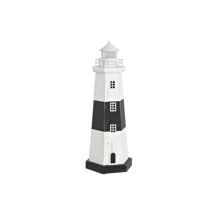 DKD Home Decor Faro Decorativo Luminoso LED Estilo Atlántico Colección Lurima en Madera Blanco Negro, 42x14x16 cm, Baterías AA