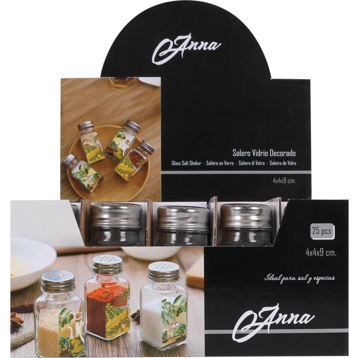 Anna Salero de Vidrio Decorado, 3 Surtidos, 4 x 4 x 10 cm (100 g por Pieza) (25 Unidades)