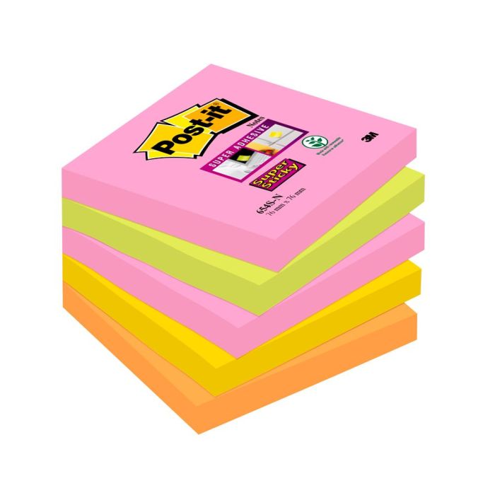 Bloc De Notas Adhesivas Quita Y Pon Post-It Super Sticky 76x76 mm Con 90 Hojas Pack De 5 Bloc Colores Surtidos 1