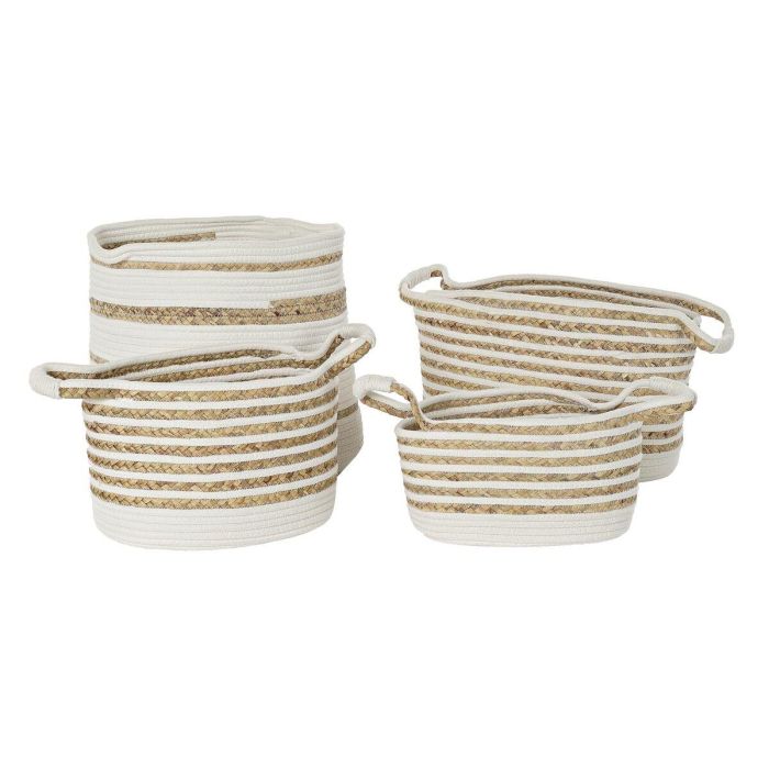DKD Home Decor Cesta Boho de Algodón y Seagrass Blanco Natural, Set 4 Unidades, 36x36x34 cm 2