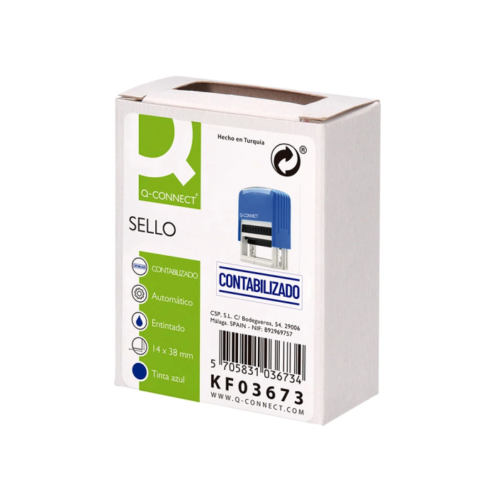 Q-connect Sello Entintado Automatico Contabilizado, Almohadilla 14x38 mm Color Azul 9