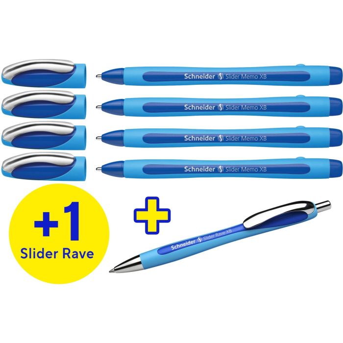 Schneider Etui 4x Kugelschreiber Memo + 1x Rave blau 1 Schneider Etui 4x Kugelschreiber Memo + 1x Rave blau 1