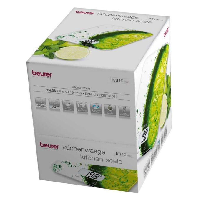 Beurer KS-19 Fresh Balanza de Cocina Digital, Vidrio Ultra Plano, Pantalla LCD, 5 kg, Función Tara, Diseño con Limones 3 Beurer KS-19 Fresh Balanza de Cocina Digital, Vidrio Ultra Plano, Pantalla LCD, 5 kg, Función Tara, Diseño con Limones 3