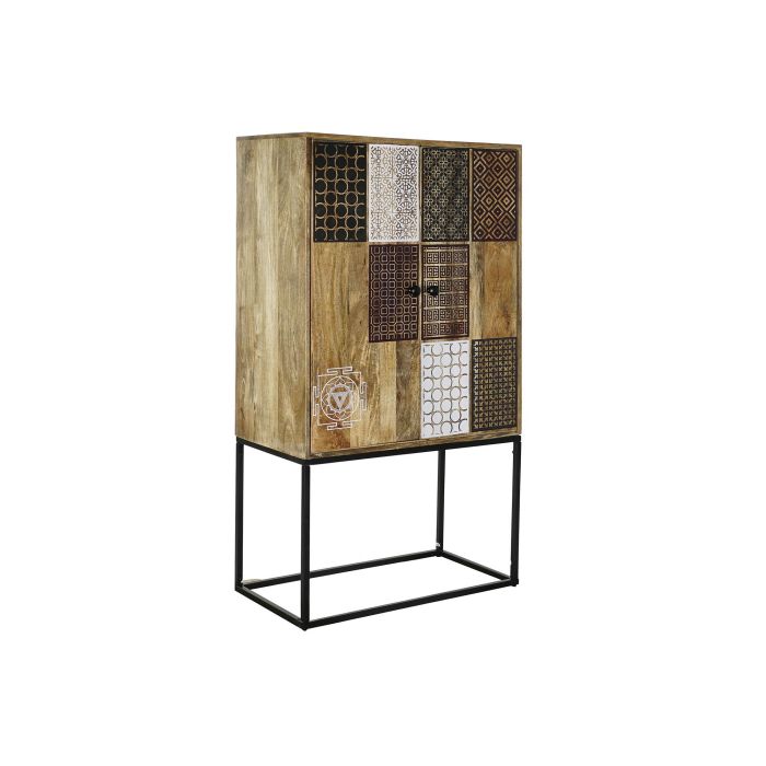DKD Home Decor Aparador Boho 2 Puertas 2 Estanterías Mango Metal Marrón Claro Dorado 152x84x43 cm