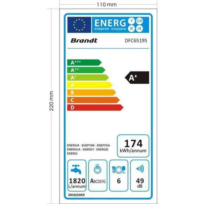 Brandt DFC6519S Lavavajillas de Libre Instalación, 6 cubiertos, Ancho 55 cm, 49 dB, Clase A+, 7 programas, Inicio diferido 24h 1 Brandt DFC6519S Lavavajillas de Libre Instalación, 6 cubiertos, Ancho 55 cm, 49 dB, Clase A+, 7 programas, Inicio diferido 24h 1