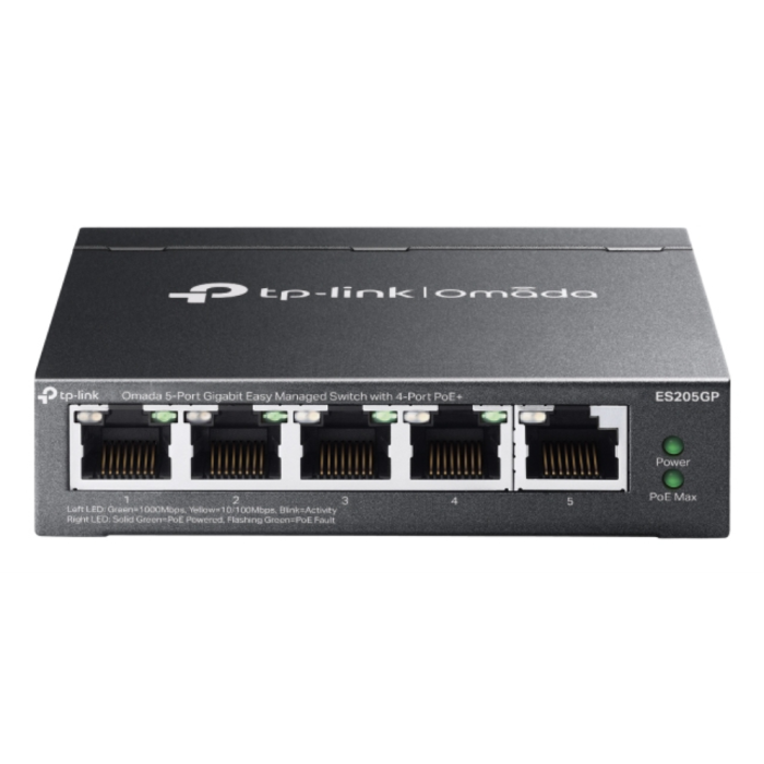 TP-Link ES205G Omada Switch Gestionado Gigabit Ethernet 5 Puertos RJ-45 PoE, 10 Gbit/s, QoS, Montaje Mural, Negro
