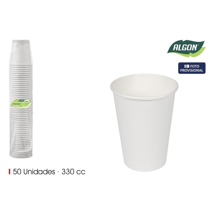 Algon Set de 50 Vasos de Cartón Blancos de 330 ml - Ideal para Bebidas Frías y Calientes (18 Unidades)