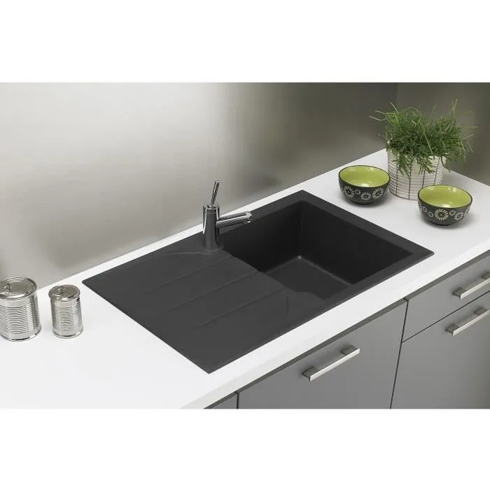 Stradour Aloa Fregadero de Cocina Empotrado 1 Tazón + 1 Escurridor Resina Negro 81 x 50 cm 1