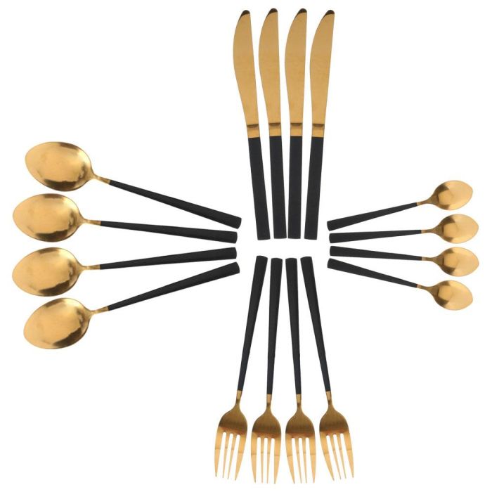 Home Deco Factory Lounge Cubertería 16 Piezas Acero Inoxidable Dorado Mango Negro 2 Home Deco Factory Lounge Cubertería 16 Piezas Acero Inoxidable Dorado Mango Negro 2