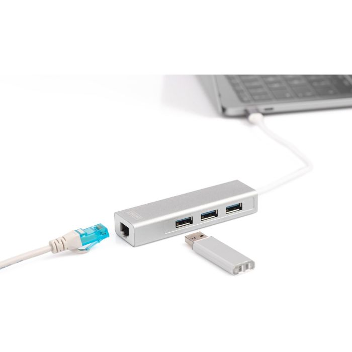 Digitus Adaptador USB 3.0/C a Gigabit Ethernet y Hub de 3 Puertos USB 3.2 Gen 1 Blanco 2
