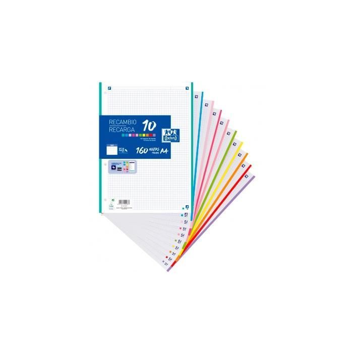 Oxford Recambio Classic 160H A4 Sueltas 90 gr 5x5 mm 4 Taladros 10 Bandas Colores Oxford Recambio Classic 160H A4 Sueltas 90 gr 5x5 mm 4 Taladros 10 Bandas Colores