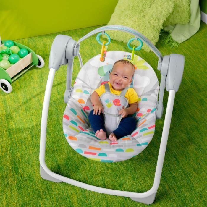 BRIGHT STARTS Columpio portátil para bebé Playful Paradise, compacto y automático con música, desde el nacimiento 4