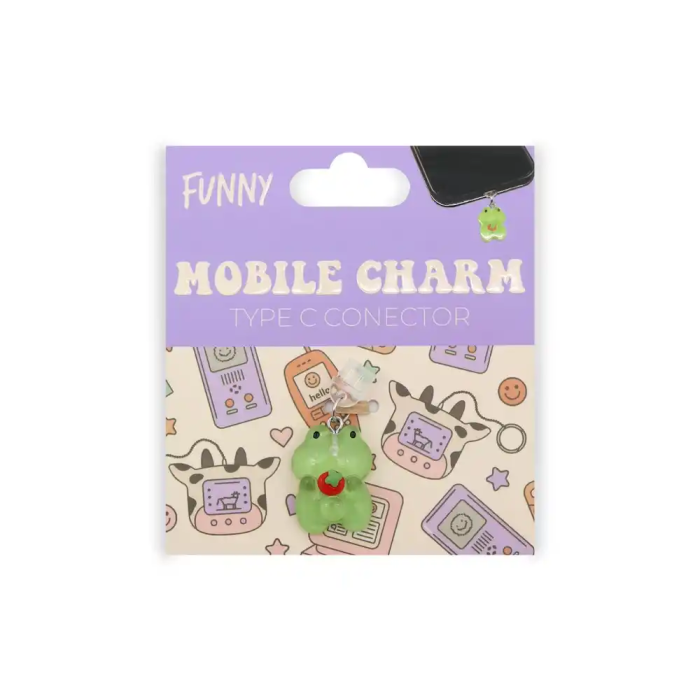 Wondee Charm Protector para Puerto Type-C, Accesorio Decorativo de Fresa y Rana para Móvil, 25x10x20 mm