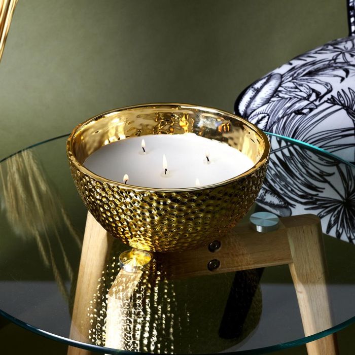 Home Deco Factory Vela Perfumada Bougie 5 Mechas Ámbar Oro Recipiente Martillado 21cm 1 Home Deco Factory Vela Perfumada Bougie 5 Mechas Ámbar Oro Recipiente Martillado 21cm 1