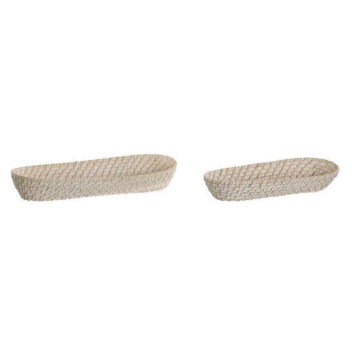 Bandeja Balines DKD Home Decor Blanco Natural 18 x 7 x 44 cm Set de 2