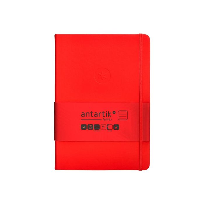 Cuaderno Con Gomilla Antartik Notes Tapa Dura A5 Hojas Rayas Rojo 100 Hojas 80 gr Fsc 1