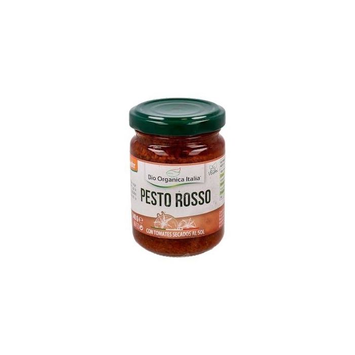 BIO ORGANICA ITALIA Pesto Rosso vegano Demeter 140g. Con tomates secos de Italia y anacardos, ideal para pasta y aperitivos