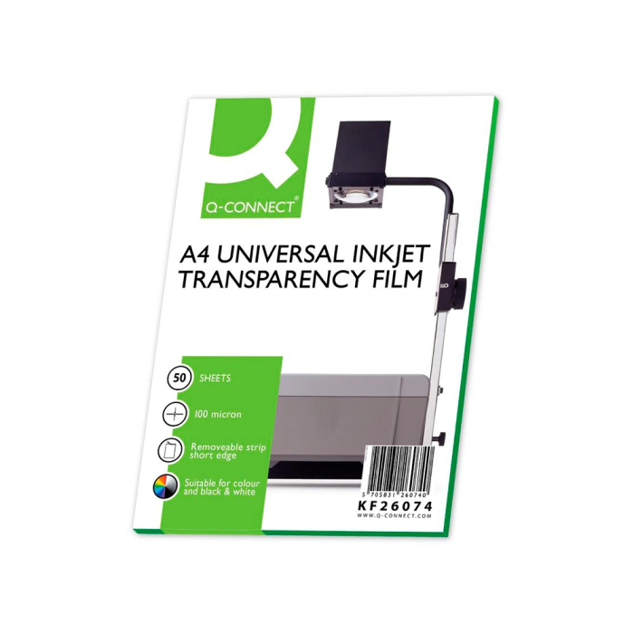 Q-connect Transparencia DIN A4 KF26074 para Ink-jet, Caja de 50 Hojas, 100 micras 1