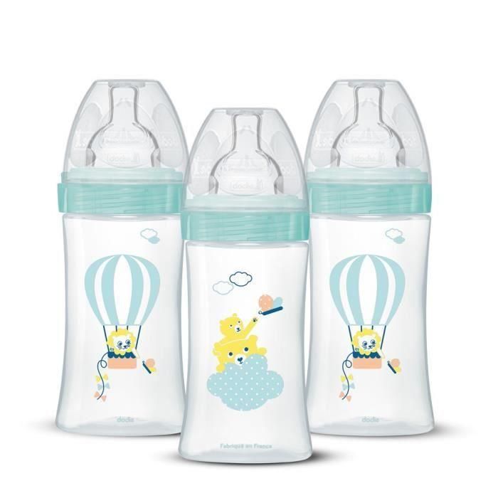 Dodie EB19 - Pack de 3 Biberones de 270 ml con Tetina Plana - Verde Dodie EB19 - Pack de 3 Biberones de 270 ml con Tetina Plana - Verde