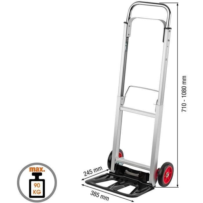 Meister Carro de Carga Plegable de Aluminio 90 kg, con Ruedas de 150 mm, Plataforma 240x385 mm, Ajustable y Robusto, Gris 1