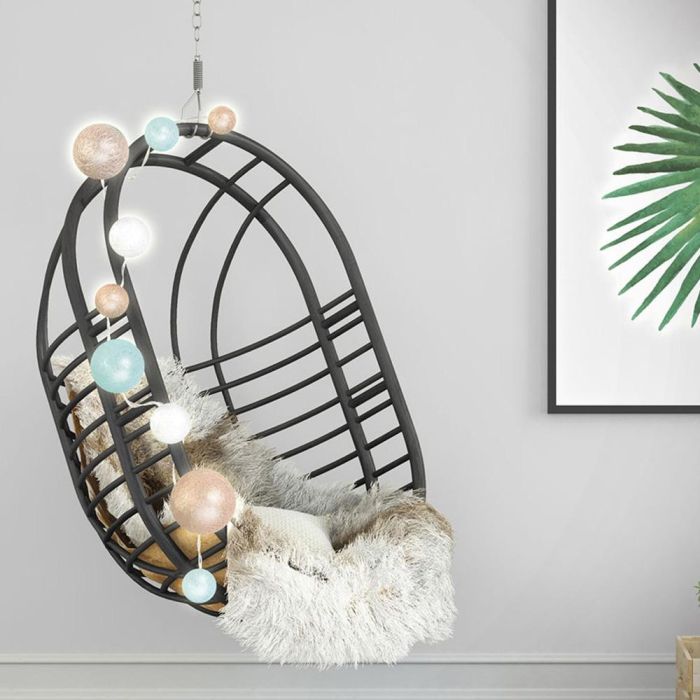 Home Deco Factory Guirnalda Luz 10 Led Azul/Beig, Decoración de Ambiente con Bolas, 192cm 3