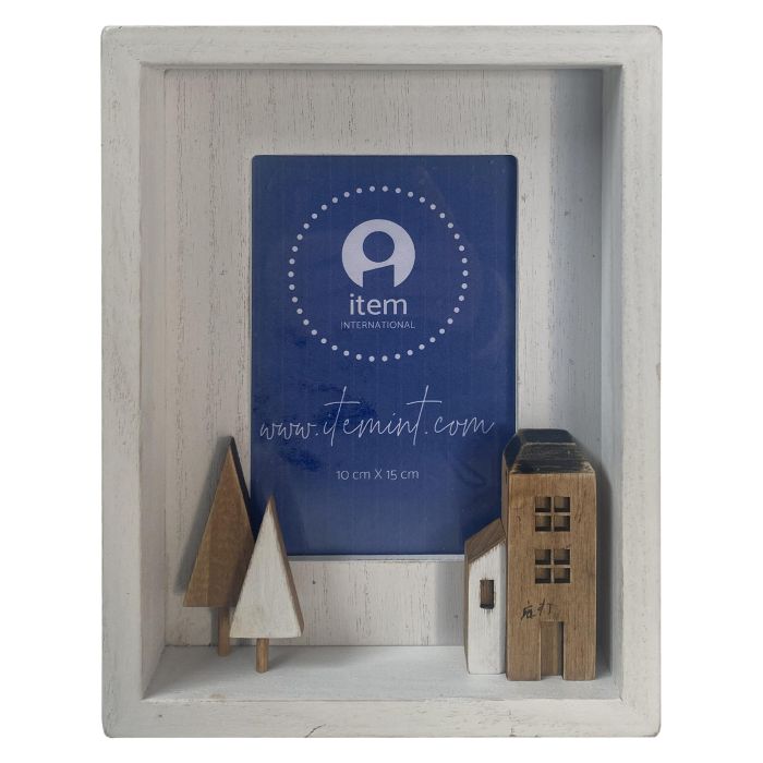 DKD Home Decor Marco de Foto 10x15 cm Blanco y Marrón de Madera y Cristal Colección Urban Casitas (2 Unidades)