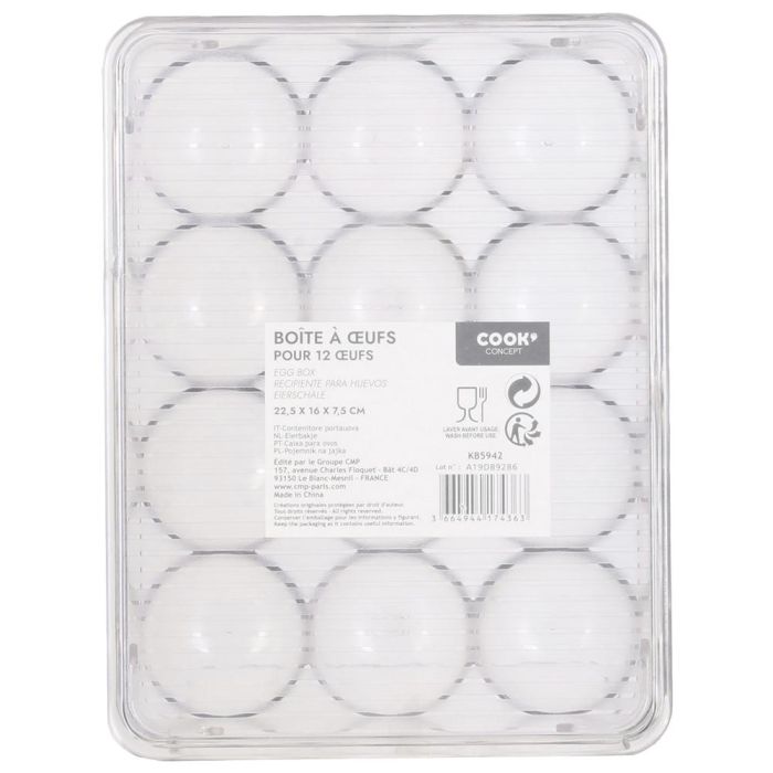 Cook Concept Huevera Nevera para 12 Huevos Transparente con Tapa 22,5x16 cm 1