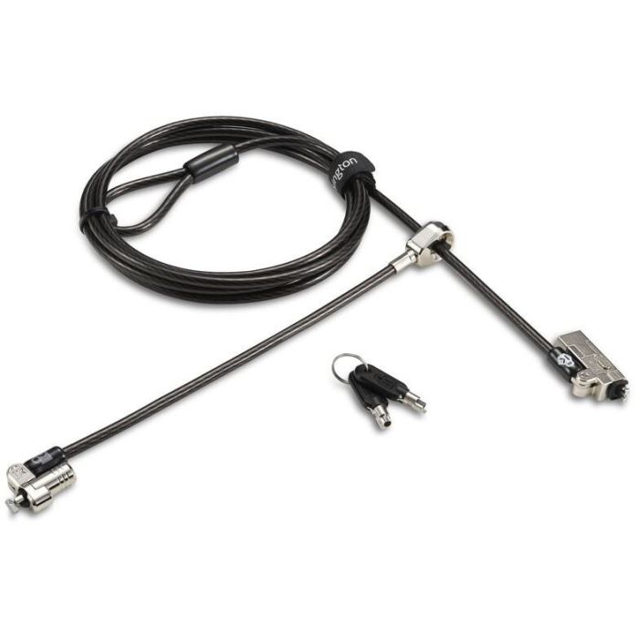 Kensington Candado Fino NanoSaver 2.0 Doble Cabezal para Portátil y Base de Conexión, con Llave de Acero al Carbón, Plata/Negro