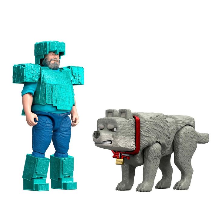 Pack 2 Figuras Steve Y Wolf Minecraft Movie Jfr71 Mattel 3