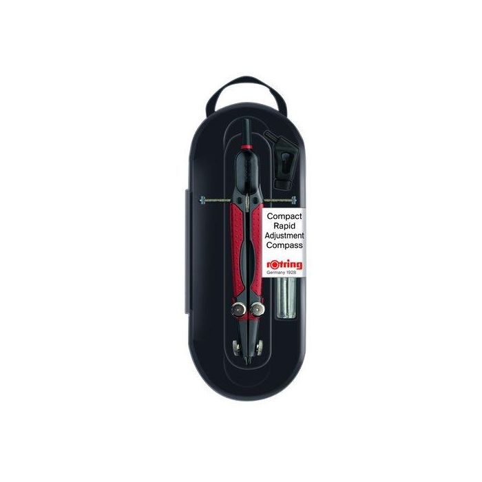 Rotring Compás Micrométrico De Ajuste Rápido Negro, 360 mm, Incluye Caja De Minas Y Aguja De Recambio