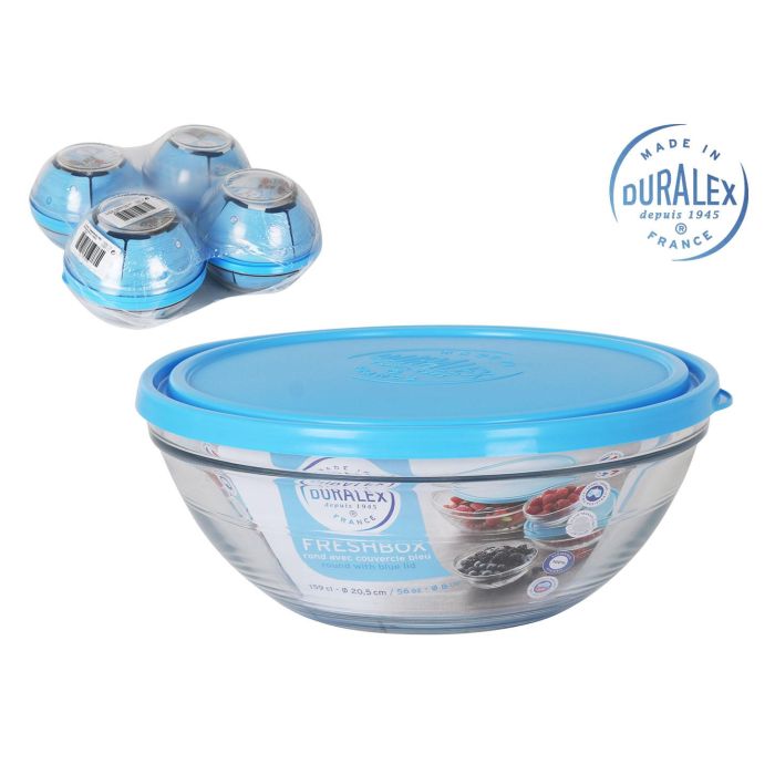 Duralex Fiambrera Redonda Ø20x8.2 cm Tapa Azul Freshbox 1600 cc (8 Unidades)