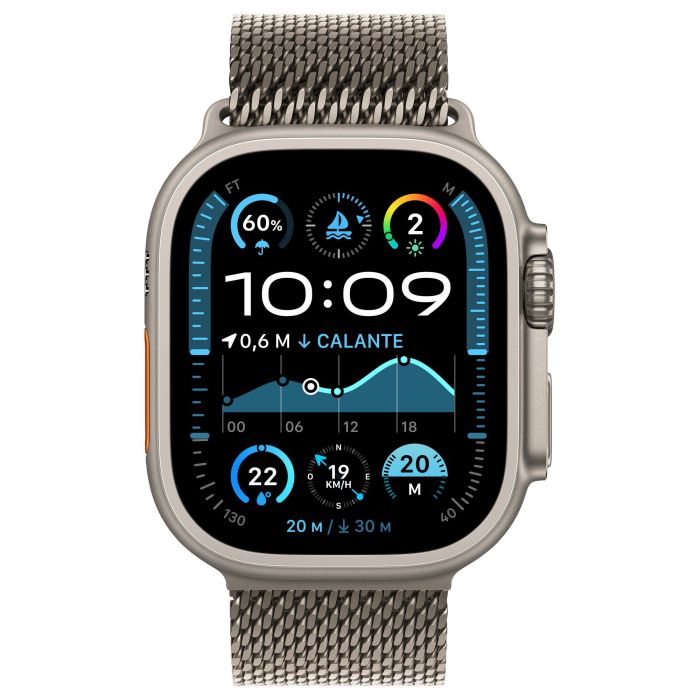 Apple Watch Ultra 2 GPS + Cellular - Reloj Inteligente 49 mm con Correa Milanés de Titanio Natural, Pantalla OLED, 64 GB, Resistent al Agua 100 m, watchOS 11