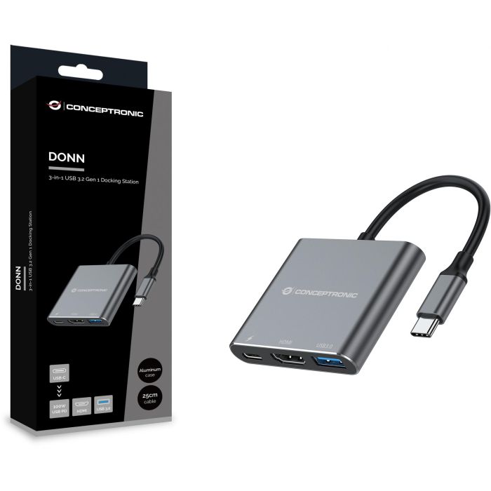 Conceptronic Docking USB-C 3in1 1xHDMI 4K 1xUSB-A 3.0 1xUSB-C Alimentacion 100W 4